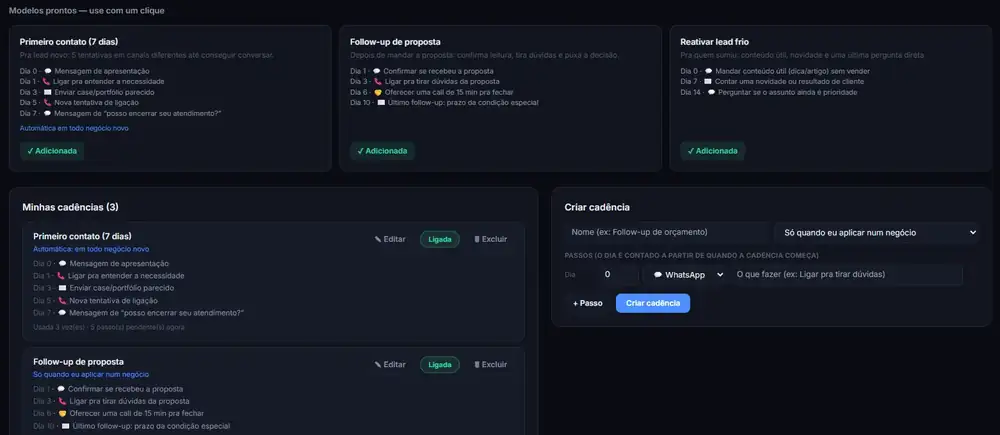 Cadências de follow-up agendadas sozinhas