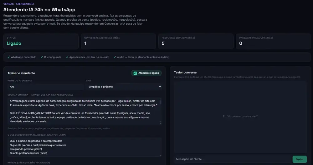 Atendente de IA que qualifica o lead e agenda a reunião